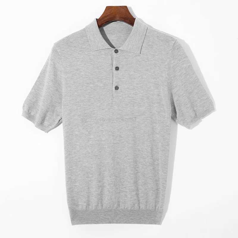 Classic Men Knitwear Silk Wool Blend Sweater Pullover Polo Neck T-Shirt Short Sleeved Loose Cool High-Quality Clothing Tops Z240912