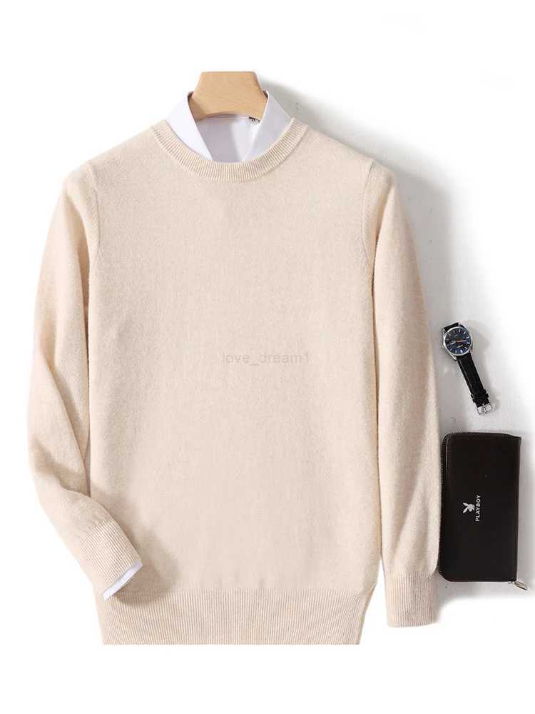 Spring Autumn 100% Pure Merino Wool Pullover Sweater Men O-Neck Long-sleeve Cashmere Basic Knitwear Clothing Z240912