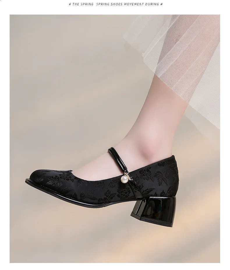 Spring Autumn Fashion Embroidery Platform Shoes for Women Soft Sole Mary Jane Casual Ladies High Heels 240718