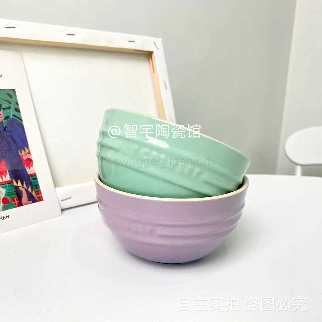 Rainbow Color Rice Bowl Household Tableware 12cm Bowl Eating Gradient Color Stoneware Macaron Color 4.75-inch Household Bowl InsB270723