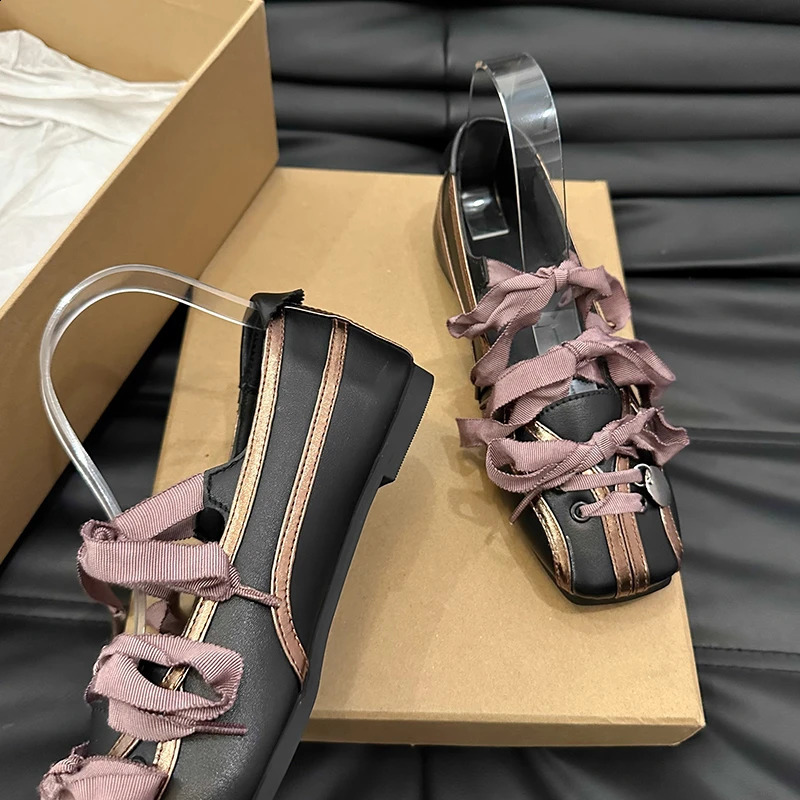Niche Sweet Lolita Square Toe Purple Flat Ballet Trainers Womens Straps Bow Color Matching Mary Jane Shoes Sneakers Female 240711