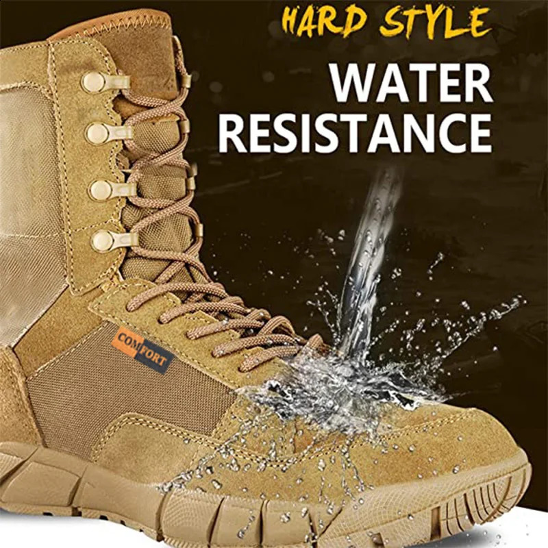 Lightweight Man Tactical Boots Combat Anti-Collision Training Lace Up Waterproof Outdoor Hiking Breathable Shoe 240708