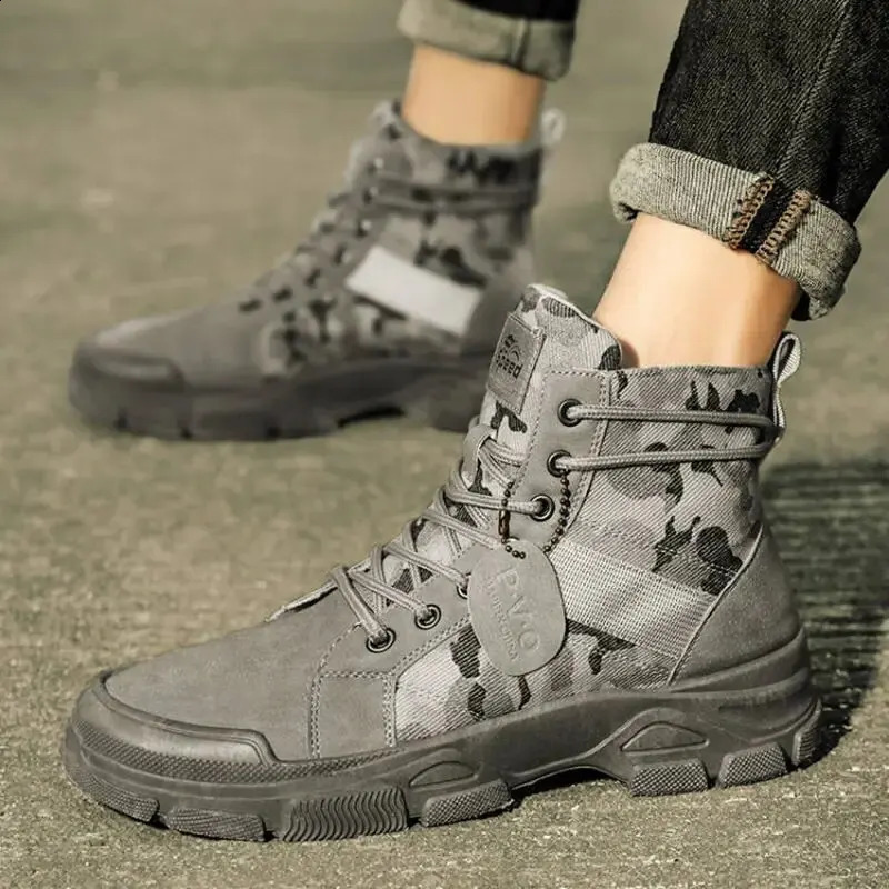 Mens Shoes Camo Martin Boots AutumnWinter Work Wear Casual Short 240718