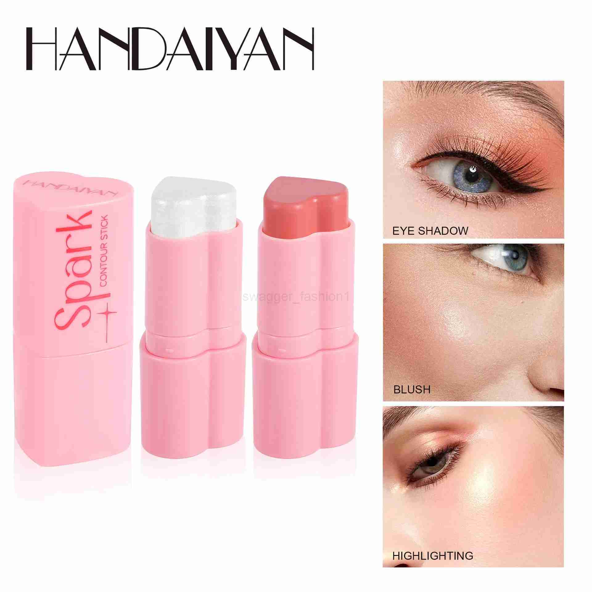 Heart Shape Creamy Blush Stick Pearlescent Matte High Gloss Brighten Blusher Cream Makeup Highlighter 3 In1 Lip Eye Cheek TintB240722