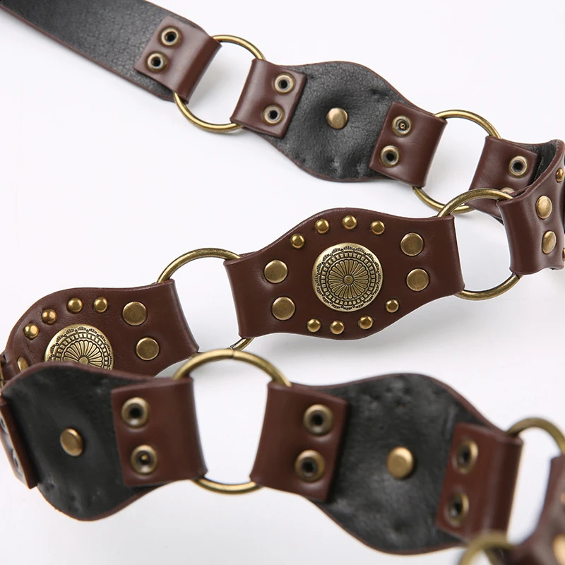 HEYounGIRL Leather Women Belts For Dresses Vintage Brown PU Waist Belt Bohemian Style Metal Buckle Waistband Fashion Accessories 240713