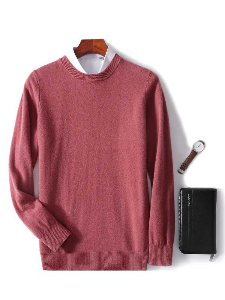 Spring Autumn 100% Pure Merino Wool Pullover Sweater Men O-Neck Long-sleeve Cashmere Basic Knitwear Clothing Z240912