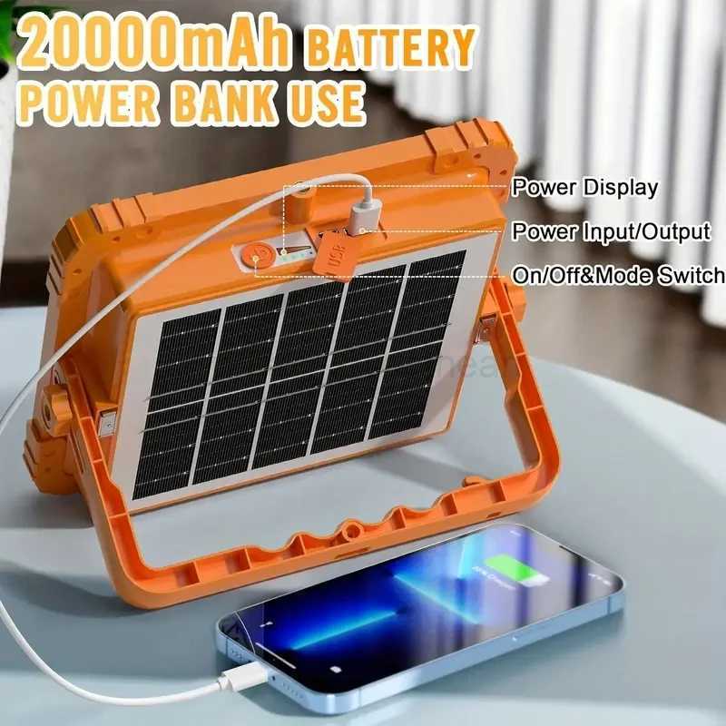 Powerful 400 Solar Rechargeable Camping Light 20000mAh Power Bank LED Flashlights Magnet Portable Lantern Repair Emergency LampCL240722