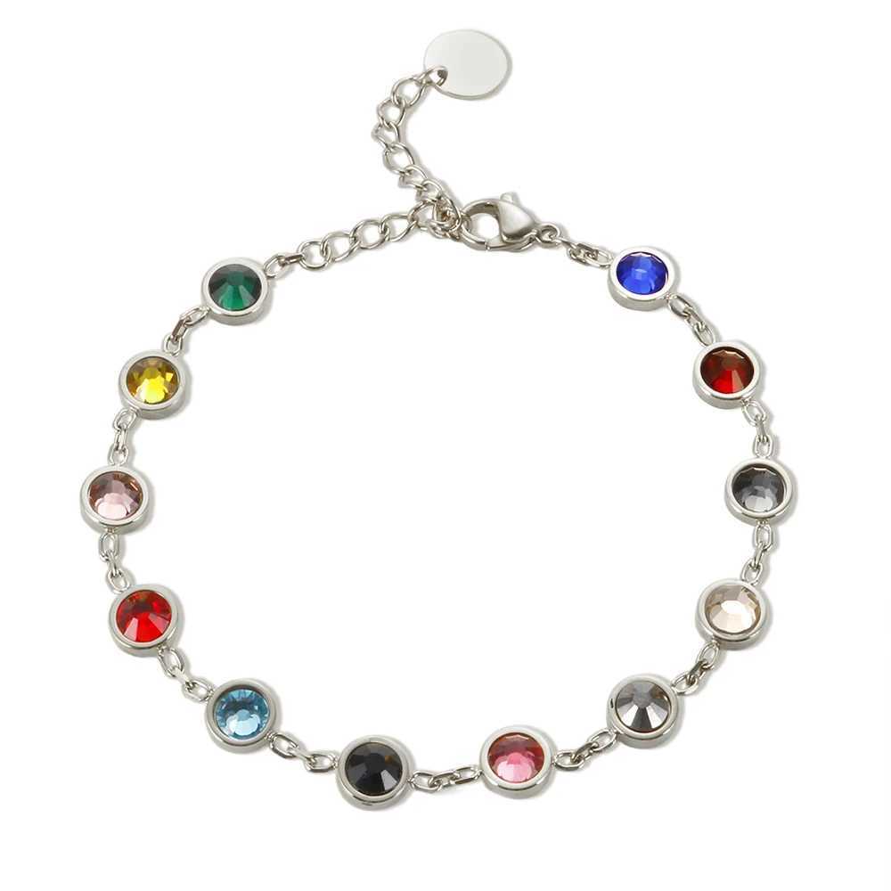 Pendant Necklaces Golden Sea Colorful Gem Bracelet Ulanity T S Stainless Steel Bracelet Suitable for Womens 12th Birthday Stone Rainbow Crystal Chain 