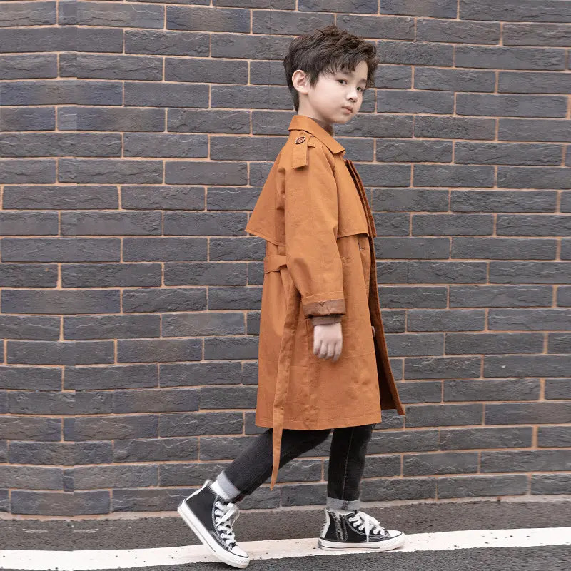 Vintage Trench Coat Baby Boys Windproof Jacket British Double Breasted Windbreaker with Waistbelt Turn-Down Collar Kids Clothes 240711