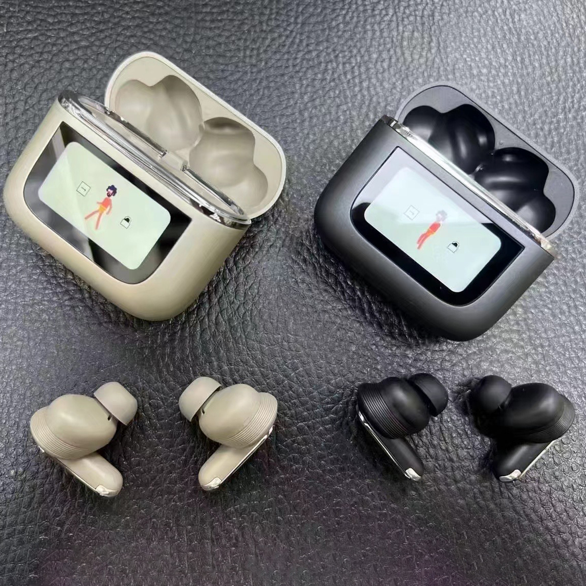 Full-color touch Smart Headphone Bluetooth Headphones Active Noise Cancelling bluetooth in-Ear Earphones Wireless Charging Box