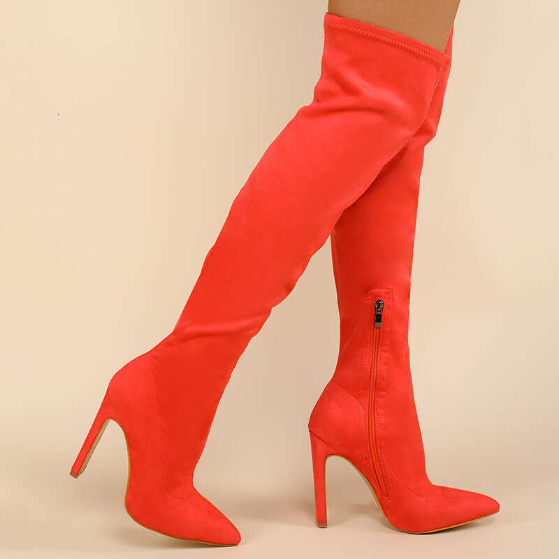 HBP Long boots, slim suede elastic, plus size high square heels, over the knee women's long boots