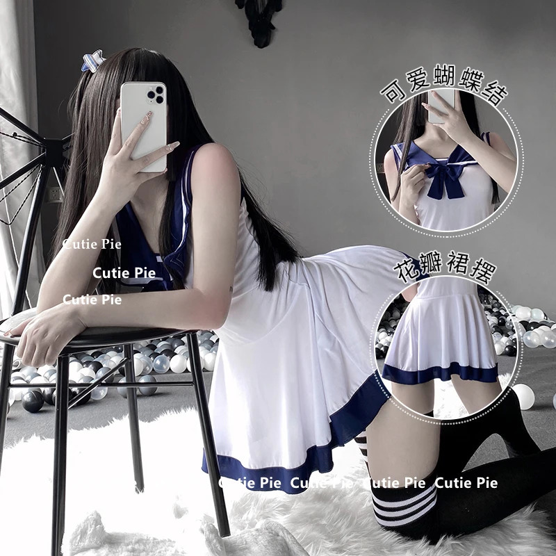 Lolita Sexy Lingerie School Girl Cosplay Costumes Sleeveless Short Dress Sailor Outfit Kawaii Japaness Anime Style Mini Skirt 240717