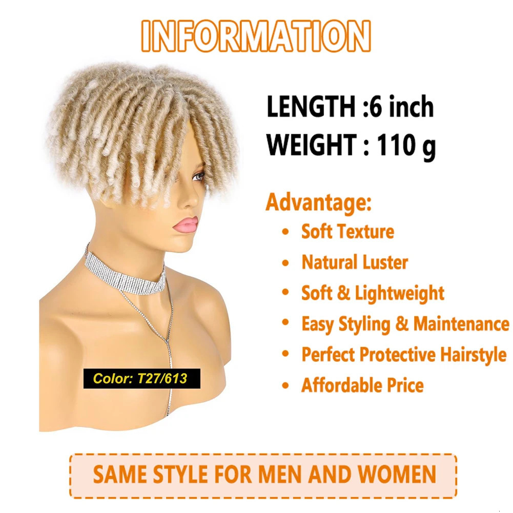 Synthetic Locs Braided Half Dreadlock Topper Wig Short Dreadlocs Hair Toupee Afro Wigs For Black Women and Men 240719