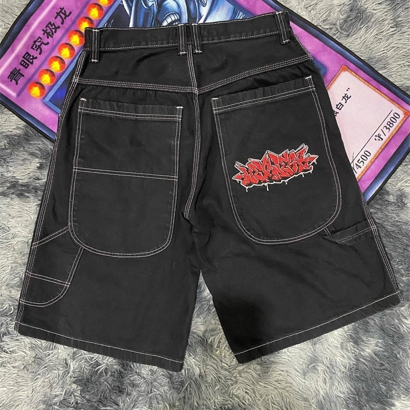 American Fashion Trend Letter Embroidered Denim Short Y2K Street Summer Joker Loose Shorts Unisex Casual 240709