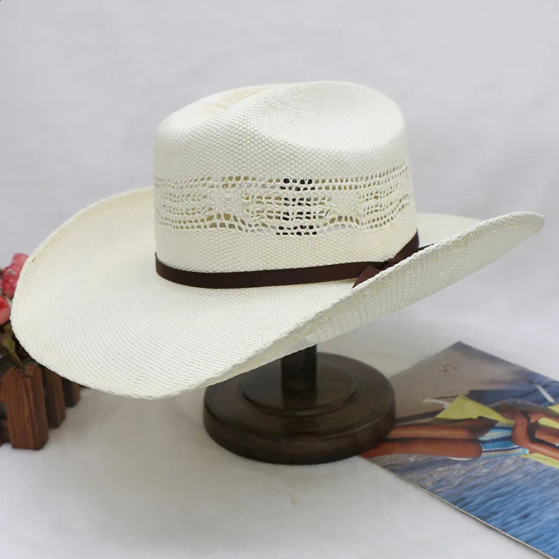 2024 Cowboy Straw Hat Stiff Version Woven Western Cowboy Hat Jazz Hat Rolled Brim Summer Sun Shade sombrero hombre 240717