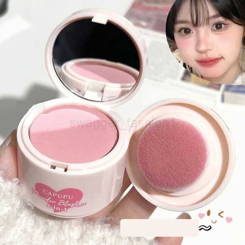 Peach Pink Soft Skin Blush with Puff Matte Natural Powder Blusher Low Saturation Gray Pink Cheek Tint Contour Brightens MakeupB240722