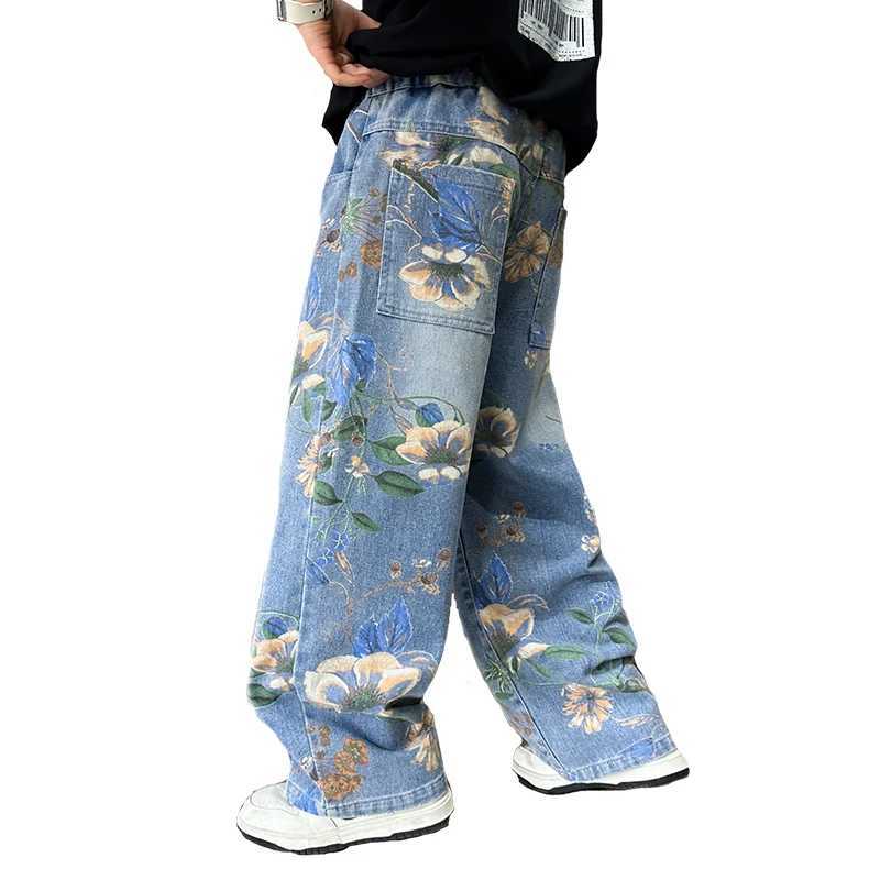 Jeans Boys Jeans Floral Pattern Kids Boy Jeans Spring Autumn Kid Jeans Casual Style Childrens Clothing 6 8 10 12 14