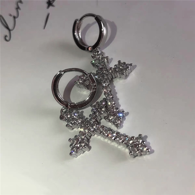 2024 Ins Top Sell Wedding Jewelry Sets Simple Fashion 925 Sterling Silver Round White Lab Moissanite Diamond Party Cross Pendant Dangle Earrings Clavi