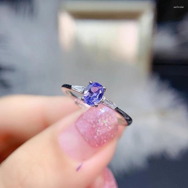 Cluster Rings 2024 Tanzanite Gemstone Ring For Women Jewelry Natural Gem Certified Real 925 Silver Engagement Lucky Birthstone Party