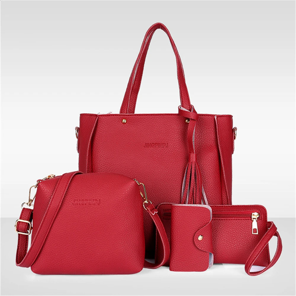 4 Pieces Set Versatile Women PU Leather Handbag Fashionable Shoulder Purses Ladies Purse Messenger Satchel Wallet Bags 240907Z