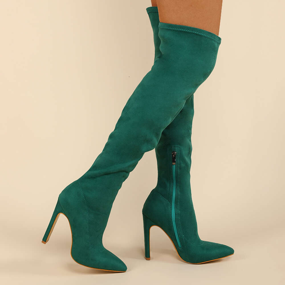 HBP Long boots, slim suede elastic, plus size high square heels, over the knee women's long boots