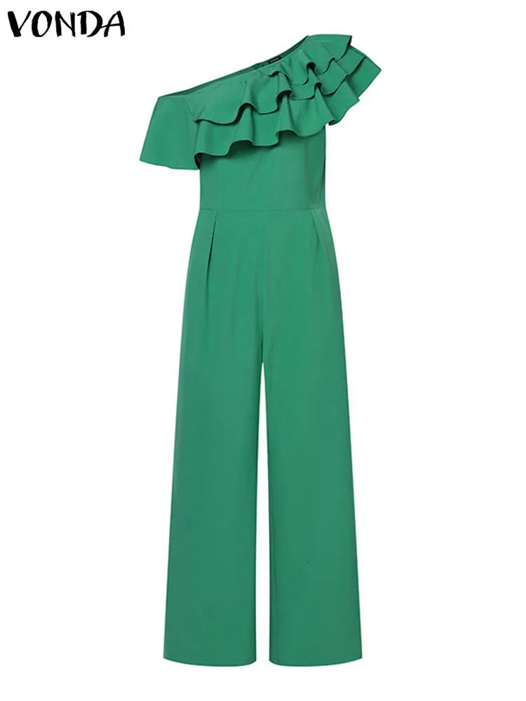 VONDA Elegant Jumpsuits Long Rompers 2024 Women Summer Casual Solid Color Ruffled Sexy Off Shoulder Fashion Office Overalls 240715