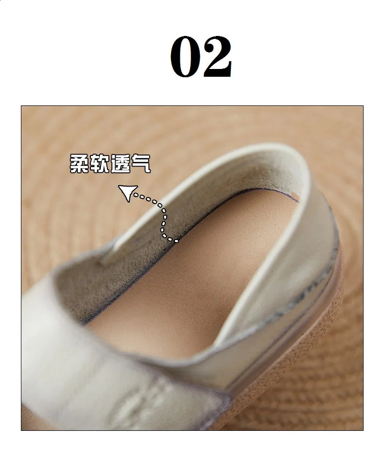 Ethnic inspired flats womens genuine leather shoes tenis aesthetic ladies retro nurse woman barefoot dress 240718