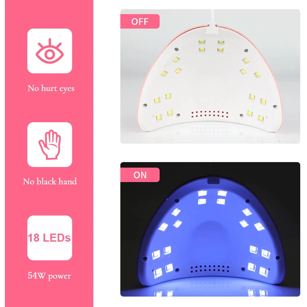 CNHIDS 54W 18 LED Drying Lamp Manicure UV Nail Dryer Curing Gel Nail Polish With USB Smart Timer Sun Light Nail Art Tools 240713