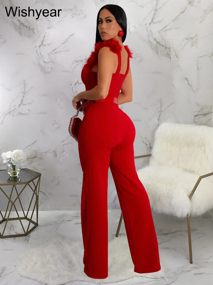 year Elegant Ostrich Shoulder Sweetheart Collar with Belt Sexy Party Club Jumpsuit Women One Piece Suit Birthday Playsuits 240715