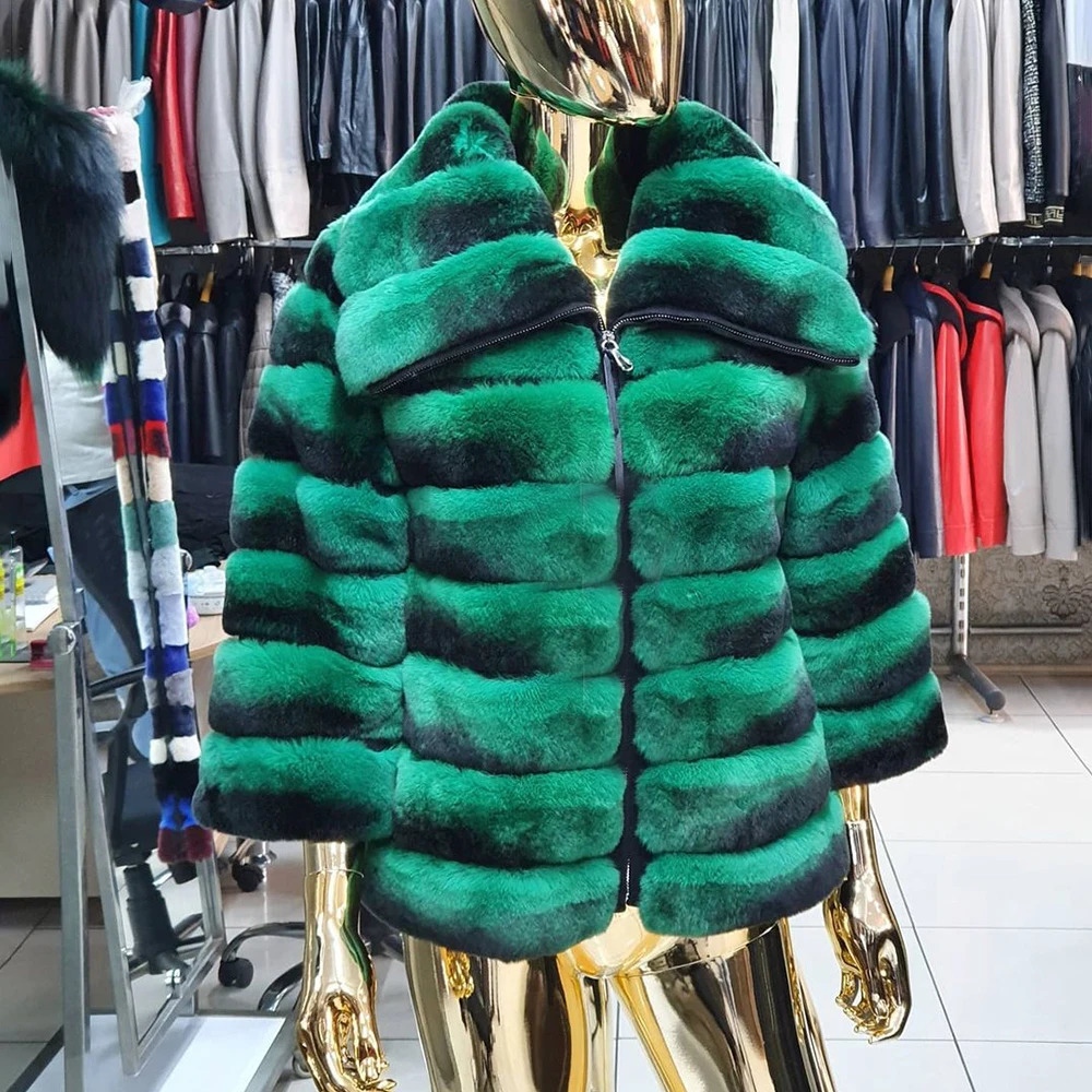 Fashion Real Fur Coat 100% Genuine Natural Rex Rabbit Fur Coat With Lapel Collar Striped High Quality Warm Overcoats 240716