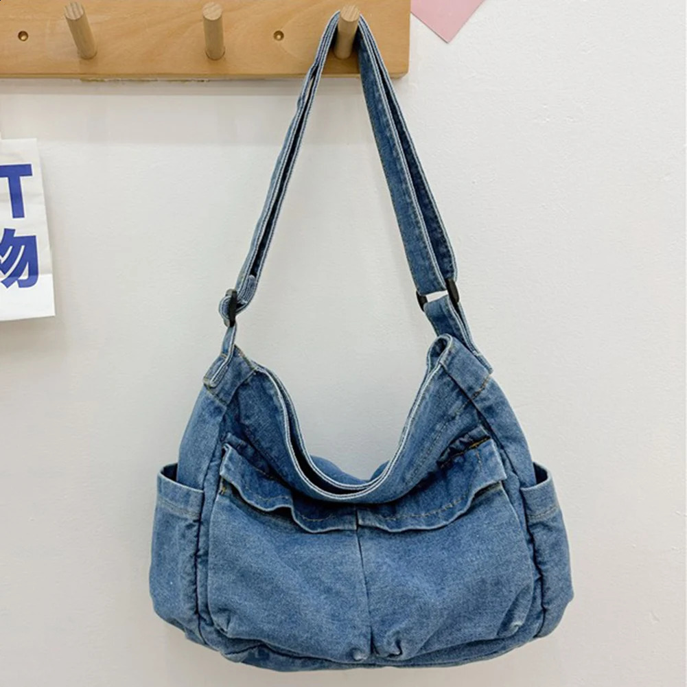 Women Casual Satchel Bag Large Capacity Denim Vintage Messenger Adjustable Strap Daily Tote Multifunction Chic Hobo 240731
