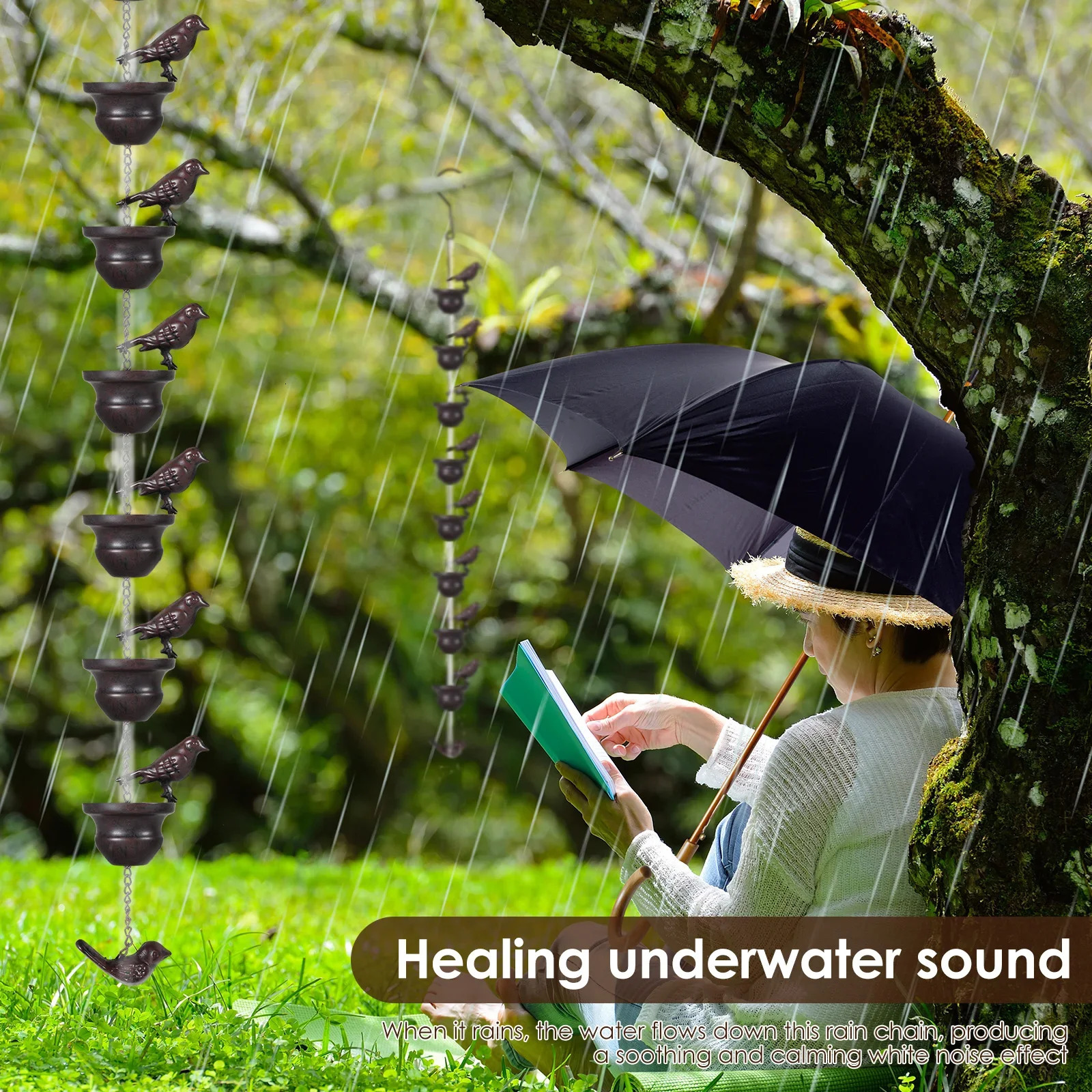 Metal Rain Chains For Outdoor Gutter Roof Decoration Drainage Creative Birds On Cups Rain Catcher Rain Chain Downspout Tool 240717