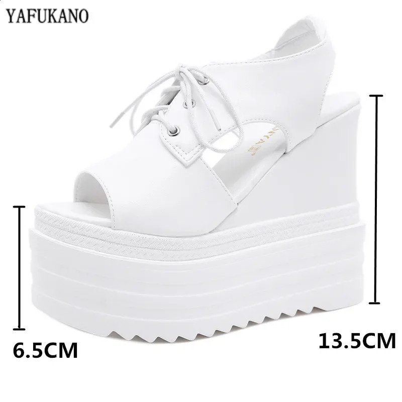 14cm Ultra High Heel Wedge Womens Sandals 2024 Summer Thick Bottom Leather Toe Platform Womens Sandals Sexy Party Dress Show Shoes 240719