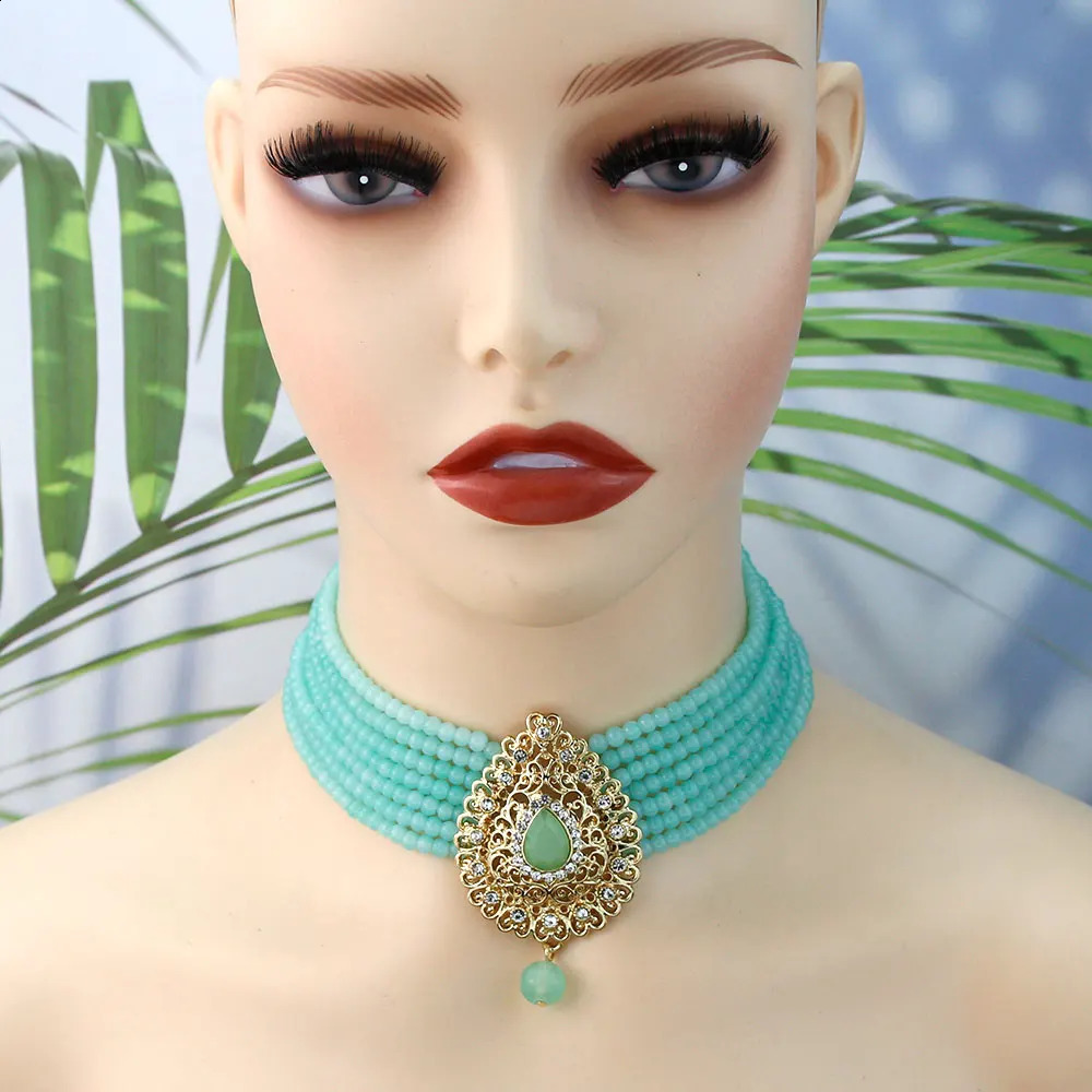 Sunspicems Moroccan Bride Jewelry Set suitable for women Caftan belt beading necklace pendant Brooch long earrings 240710