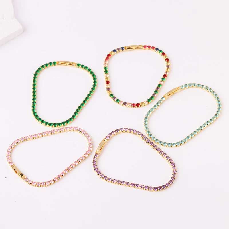 Charm Bracelets Top Quality Spark5A Cubic Zirconia Prong SettCz Rainbow 3mm Chain Tennis Hip Hop BlWomen Purple Green Color Bracelet J240719