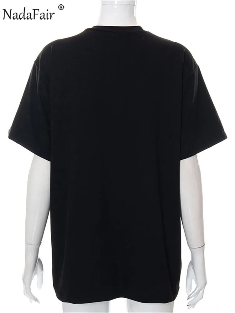 Nadafair Summer Printed O Neck Casual Gothic T Shirts Black Short Sleeve Graphic Tops Women Oversized Y2K Loose Tees Cotton 240717
