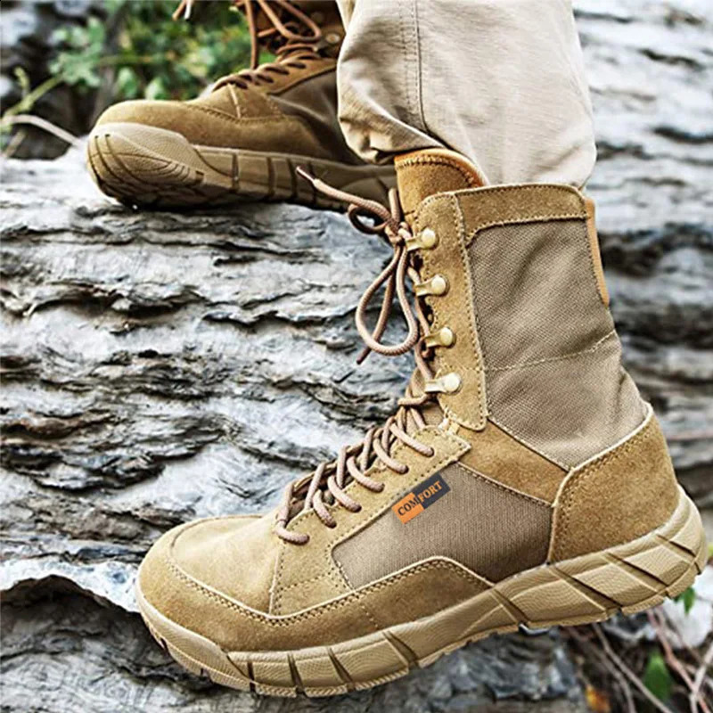Lightweight Man Tactical Boots Combat Anti-Collision Training Lace Up Waterproof Outdoor Hiking Breathable Shoe 240708