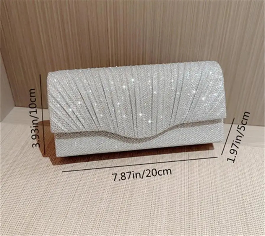 Women Lady Female Silver Evening Dinner Clutch Shiny Elegant Bag Shoulder Handbag Glitter Purse Party Wedding Handheld 240722