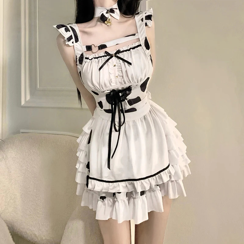 Lolita Cute Women Anime Sexy Bunny Girl Backless Bandage Maid Dress Ruffles Kawaii Cosplay Costumes Cows Lovely Tempatation 240717