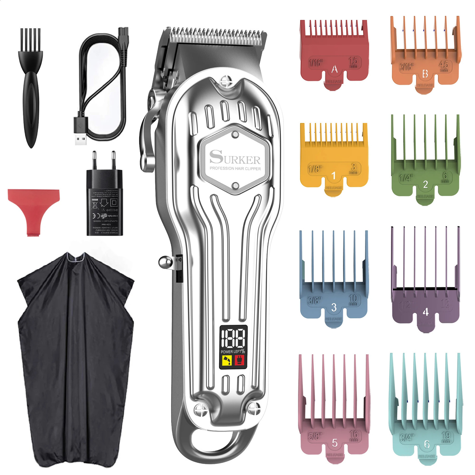 Surker cordless barber hair clipper professional hair trimmer for men all metal electric hair cutter gold machine haircut pivot 240712