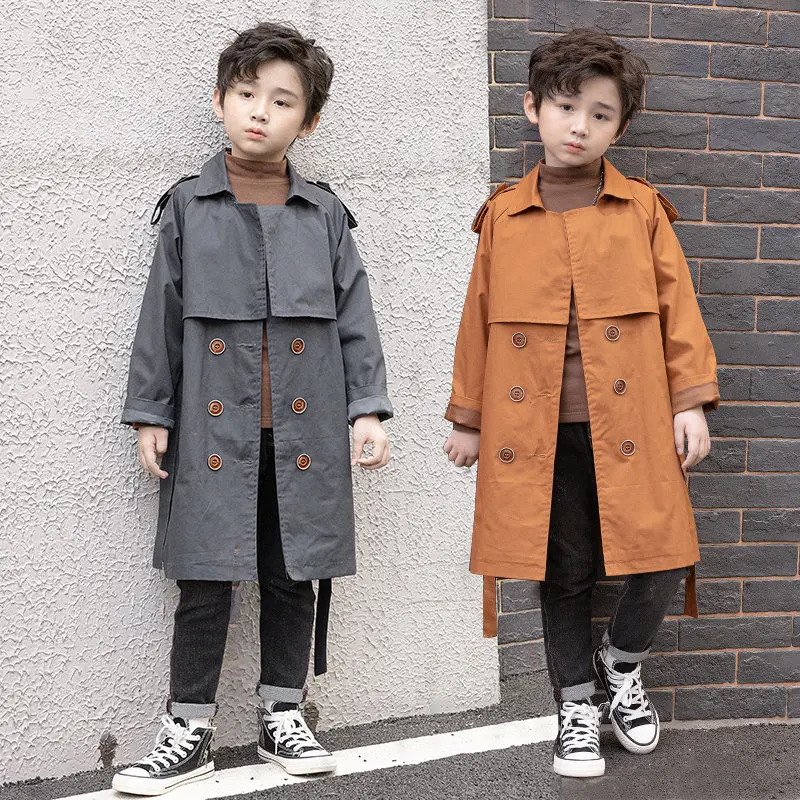 Vintage Trench Coat Baby Boys Windproof Jacket British Double Breasted Windbreaker with Waistbelt Turn-Down Collar Kids Clothes 240711