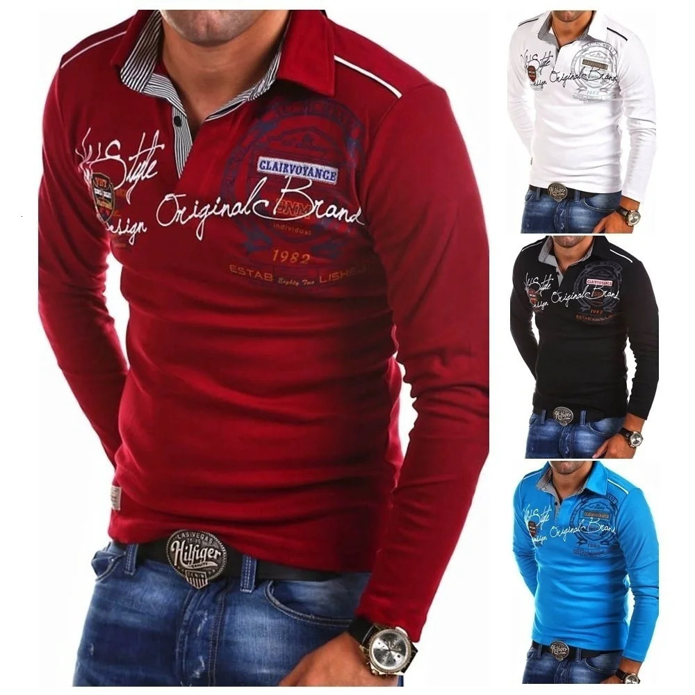 Fashion Long Sleeve Polo Mens Casual Print Slim Shirt Polo Shirt Mens 4XL Para Hombre Polos 240717