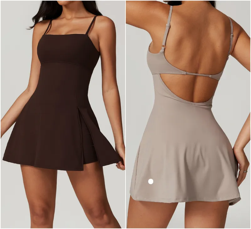 LM8676 Womens Yoga Outfits Ladies Tennis Golf Dresses Cheerleaders One Piece Dress Sleeveless Lining Safety Pants Bandage Fast Dry