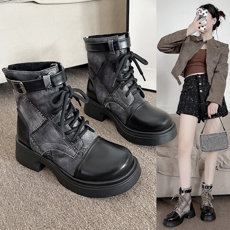 Designer Shoes In Black And White Women Boots Vintage Style Personality Thick Sole New Design Sense Free Shipping