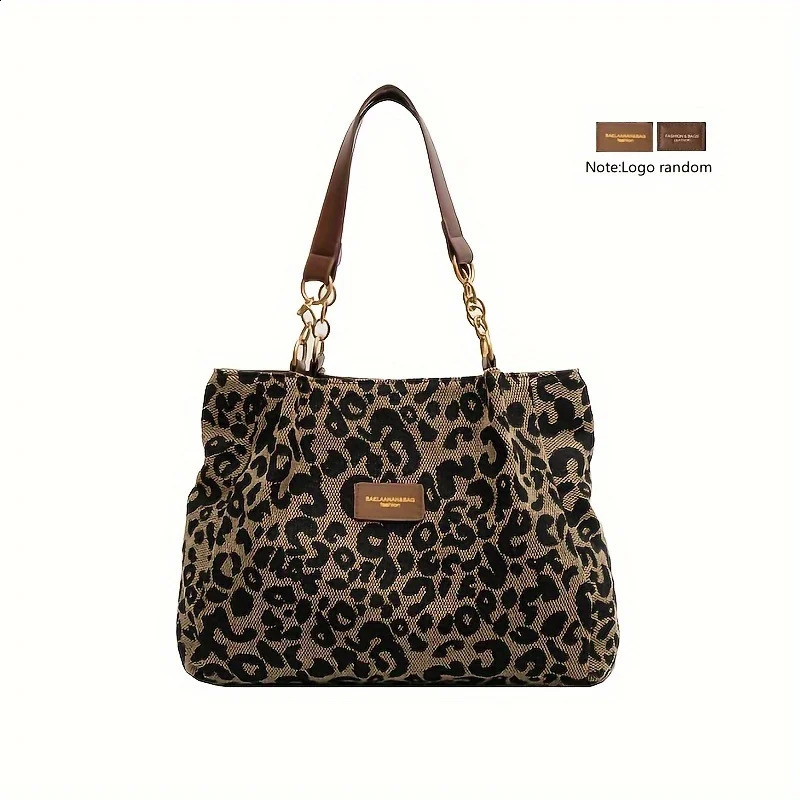 Leopard Print Canvas Tote Bag Fashionable Shoulder Bag For Women Perfect For School Office And Shopping 240722