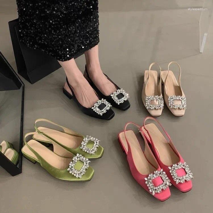 Sandals Luxury Crystal Mid Heels Women Party Shoes 2024 Summer Chunky Slippers Designer Sexy Pumps Fad Flip Flops