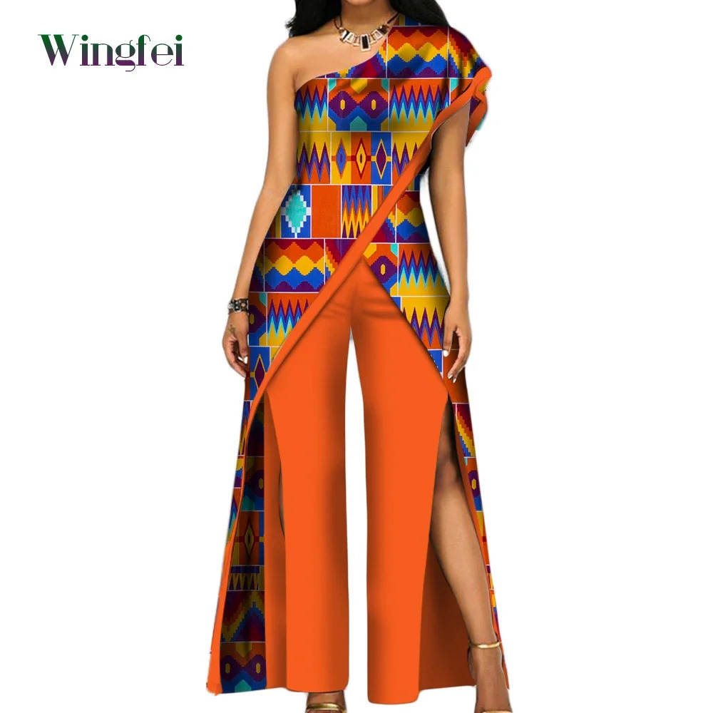 Africa Clothes for Women Ankara Fashion Pant Set for Women Sexy Off Shoulder Jumpsuit Dashiki Clothing Wax Print Cotton WY2373 240715