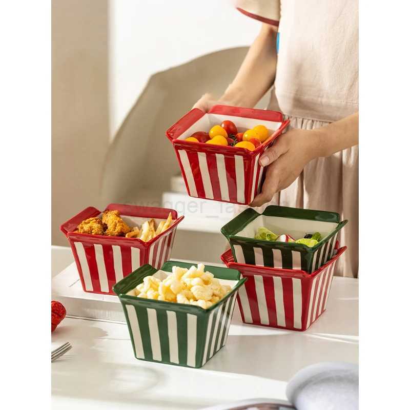 Creative Ceramic Bowl Square Household Food Container Afternoon Tea Popcorn French Fries Chicken Dessert Bowls Kitchen SuppliesB270723