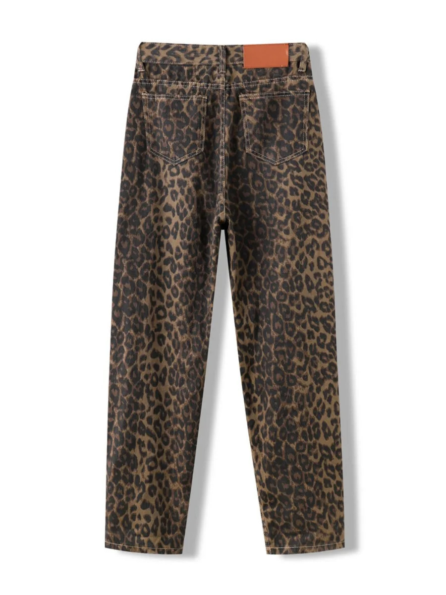 Leopard Print Jeans for Women High Waisted Y2k Retro Fashion Streetwear Denim Pants Hip Hop Straight Wide Leg Baggy Jeans 240717