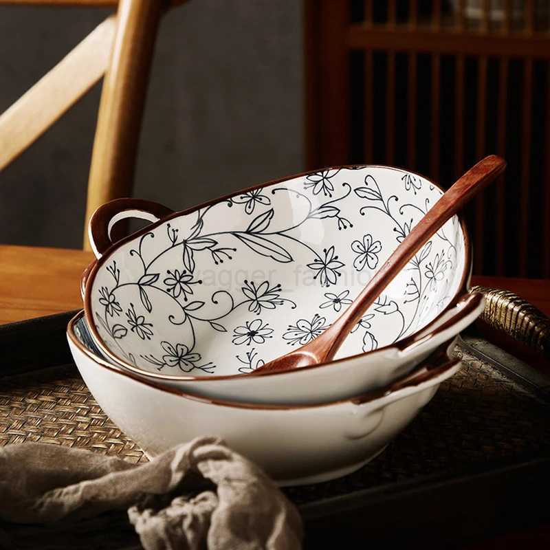 780ml Japanese soup bowl with handle ceramic Nordic tableware surface dish bowl kitchen utensils tableware ramen bowlB270723